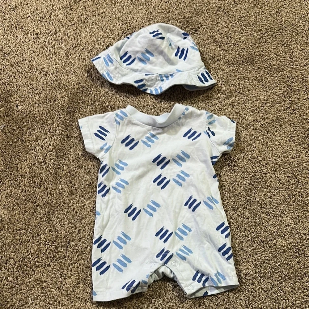 Blue Patterned Kids One Piece with Hat